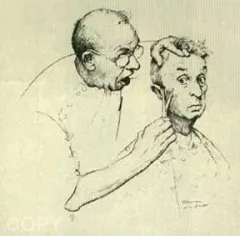 At the Barber by Norman Rockwell on Lithograph