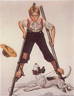Boy on Stilts by Norman Rockwell on Lithograph