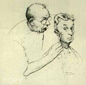 At the Barber by Norman Rockwell | Lithograph