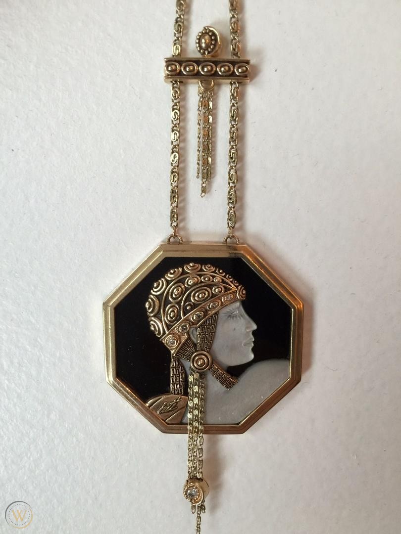 Aventurine State I (gold, black onyx, mop, diamonds) by Erte Jewelry | Art To Wear