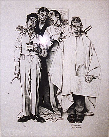 Barbershop Quartet (Black & White) by Norman Rockwell | Lithograph