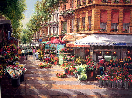 Barcelona Flower Market by Sam Park | Giclee on Canvas