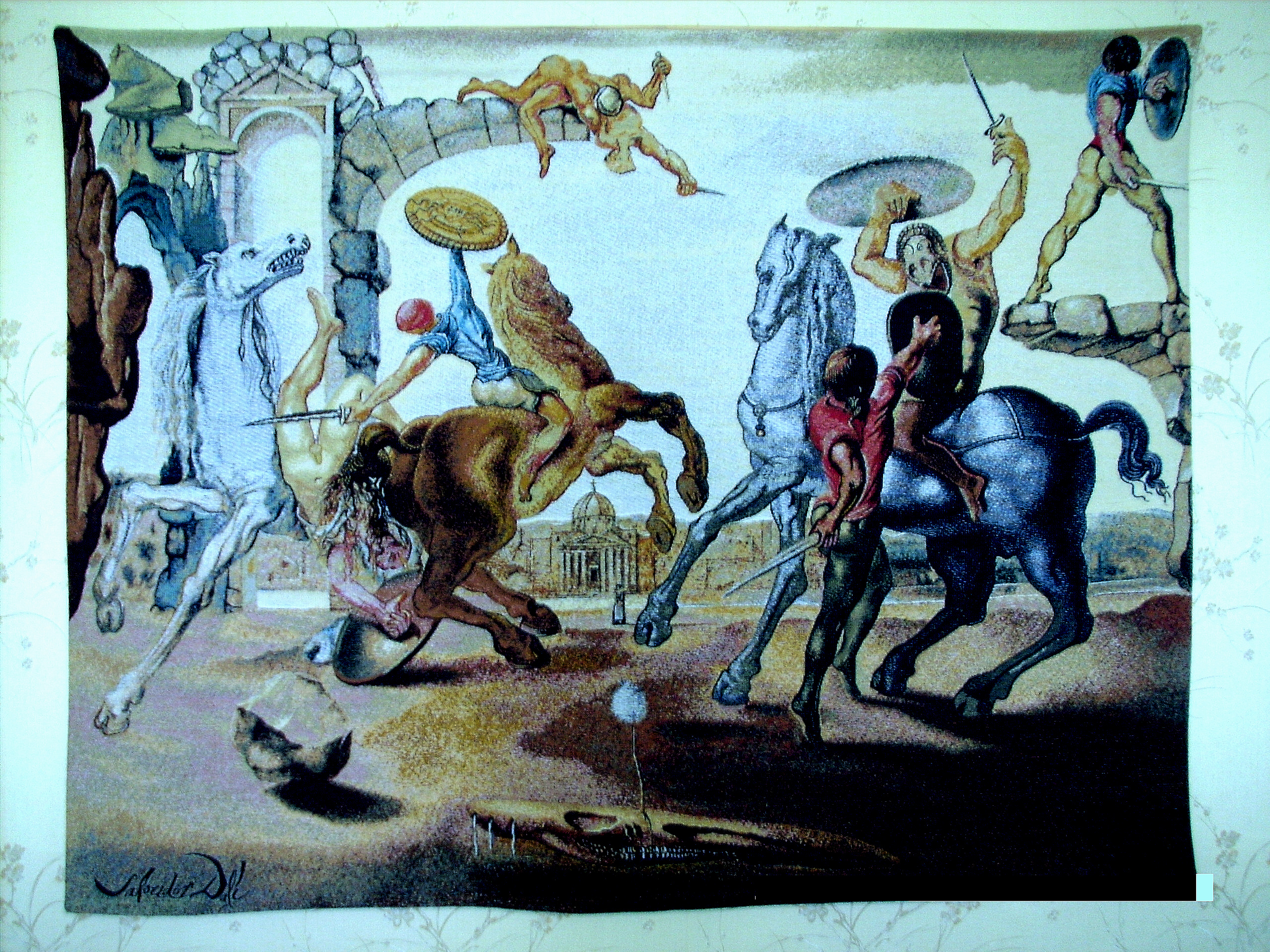 Battle Around A Dandelion (Tapestry) by Salvador Dali | Tapestry