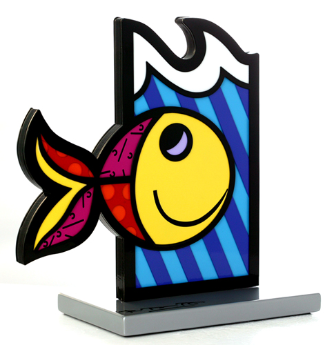 Boom Fish - silver base by Romero Britto | Sculpture