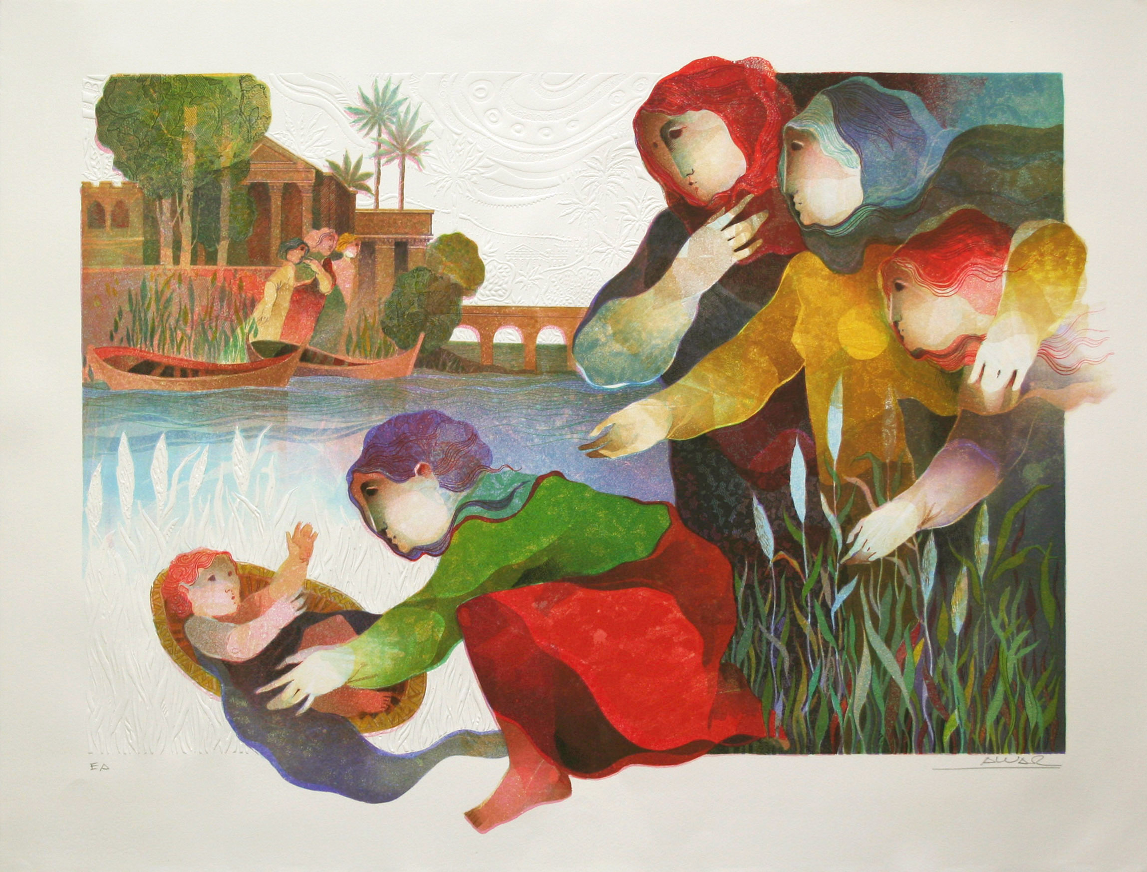 Finding Moses (Bible II Suite) (Sold Only as 4 Piece Suite) by Alvar Sunol | Lithograph