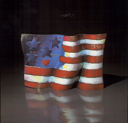 Flag with Heart (Bronze) by Peter Max | Bronze Sculpture