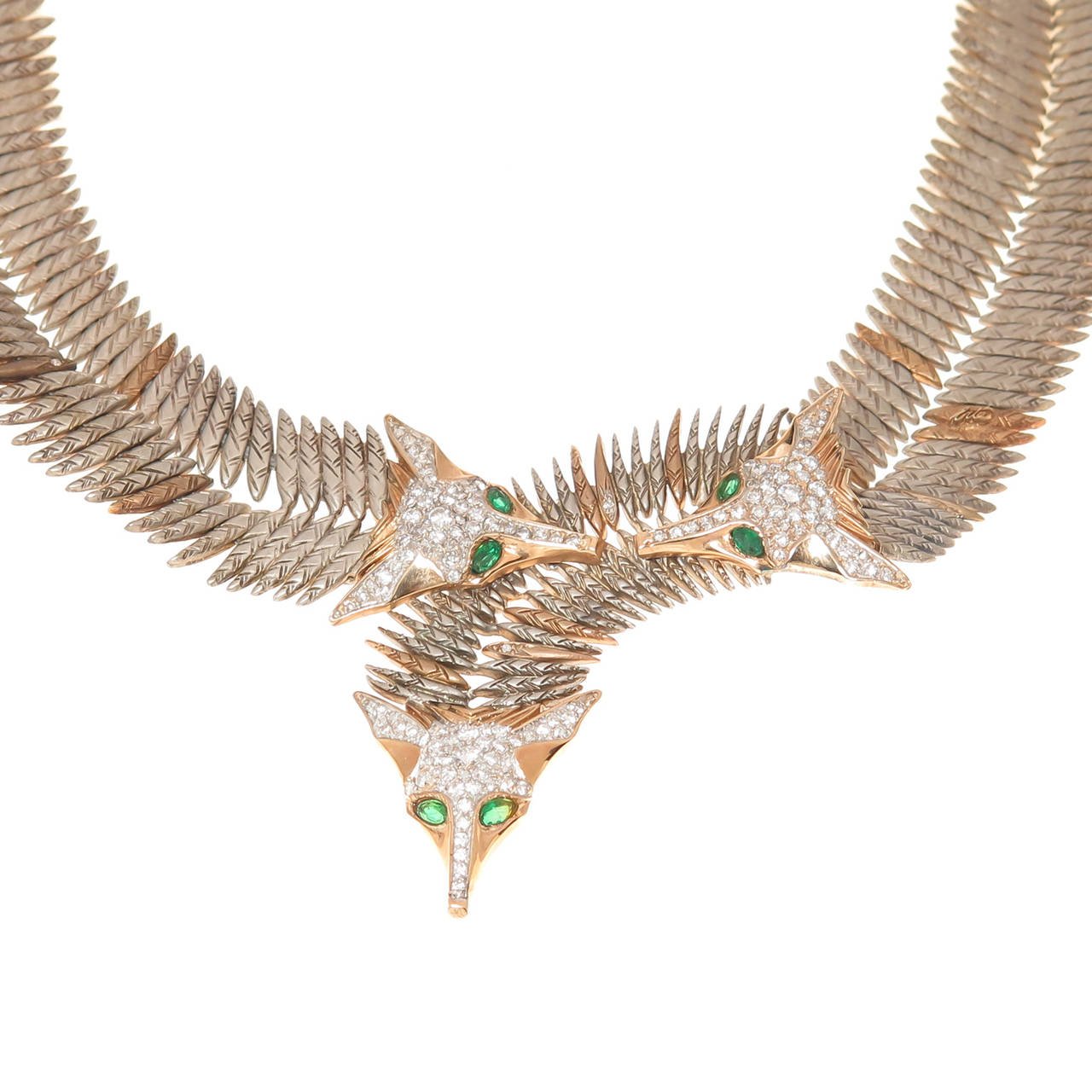 Foxes St I (14K, SS, Diamonds, Emeralds) by Erte Jewelry | Art To Wear