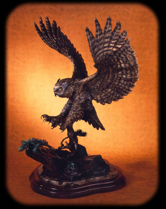 Horned Owl by Chester Fields | Bronze Sculpture