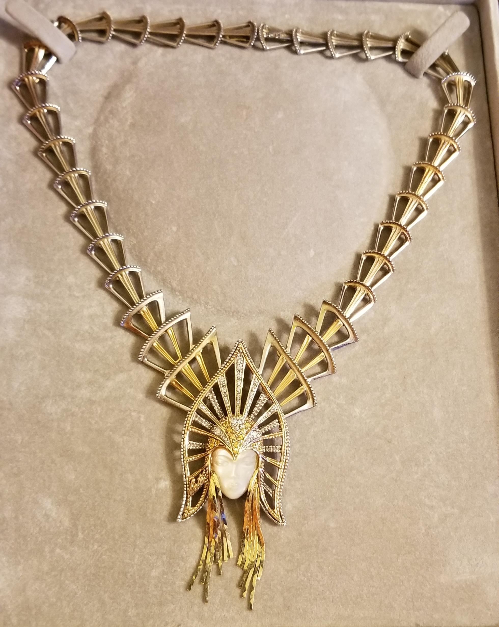 Mystere Necklace (14K, Diamonds, Yellow Sapphires, SS, M-O-P) by Erte Jewelry | Art To Wear
