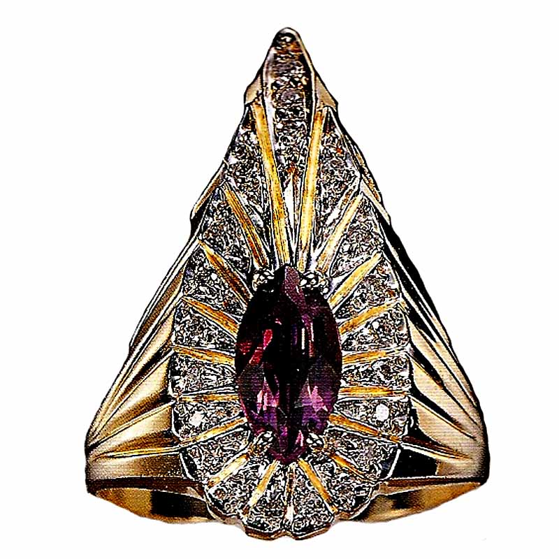 Feathers St XVI (14K, amethyst, pave diamonds) by Erte Jewelry | Art To Wear